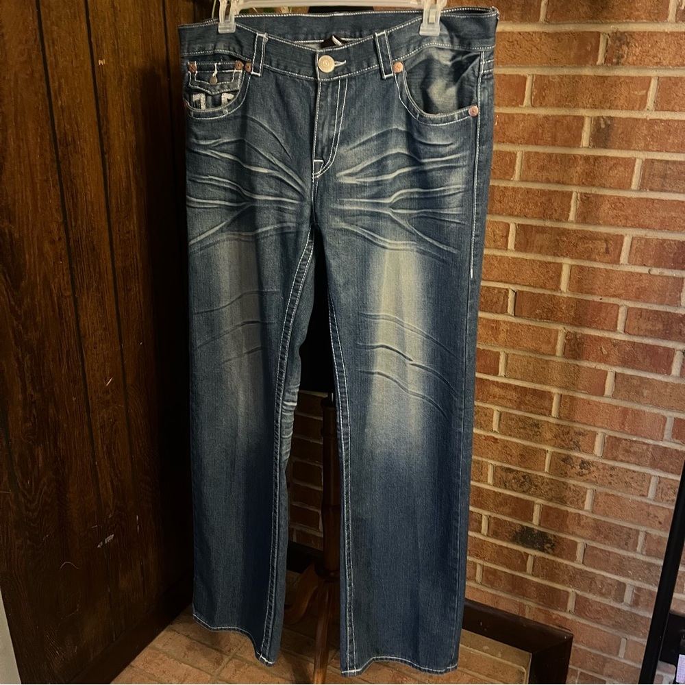 True Religion Men's Rainbow Joey Jeans Blue Denim 40x33 Light Wash